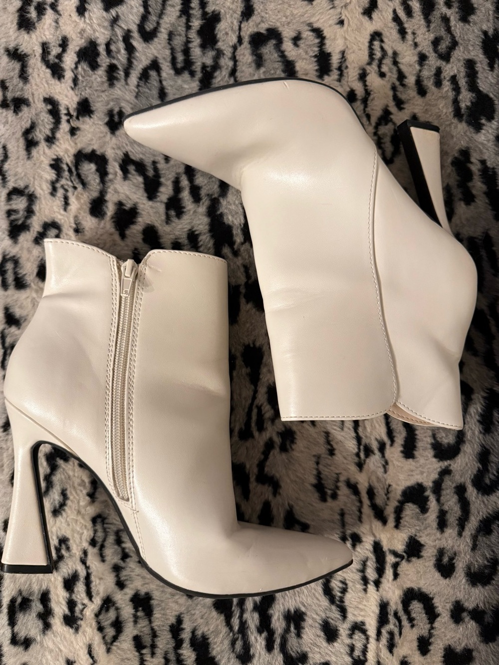 Nine West Cream Pointed Toe Block Heel Ankle Boots
